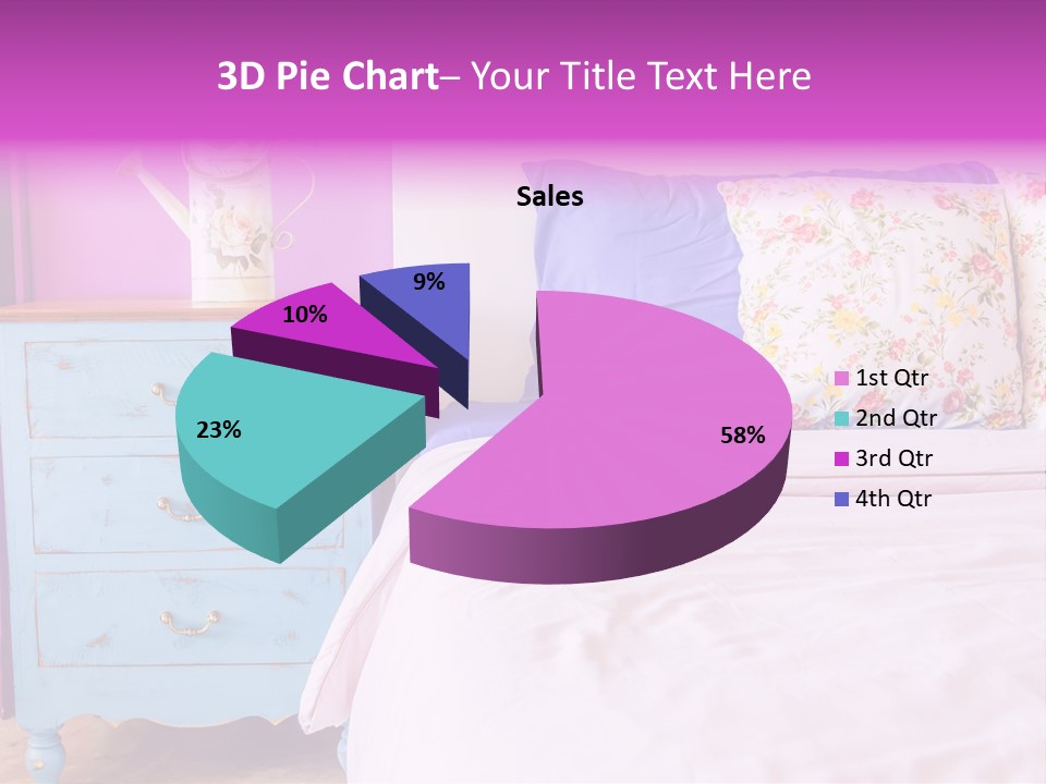 A Bed With Pillows And A Vase Of Flowers On Top Of It PowerPoint Template