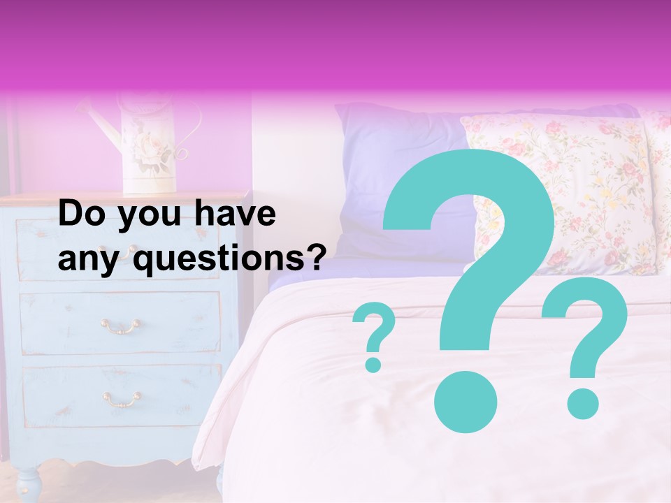 A Bed With Pillows And A Vase Of Flowers On Top Of It PowerPoint Template