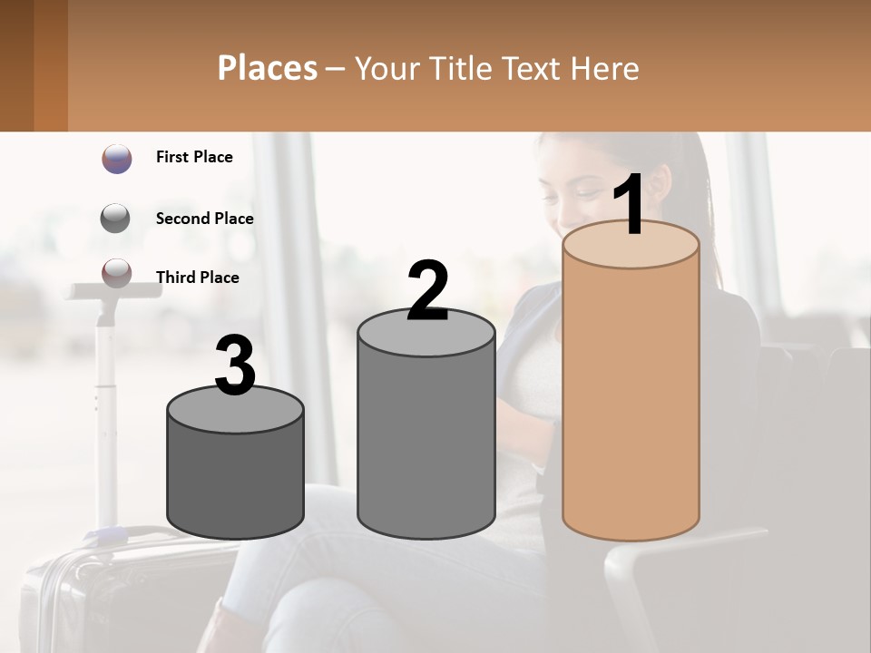A Woman Sitting In A Chair Looking At Her Cell Phone PowerPoint Template