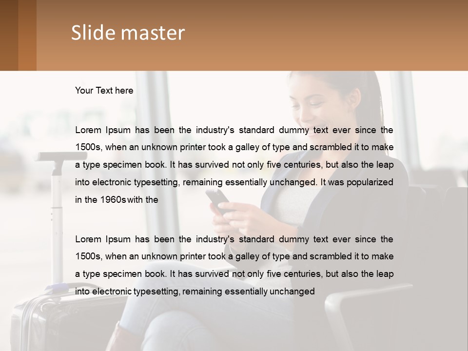 A Woman Sitting In A Chair Looking At Her Cell Phone PowerPoint Template