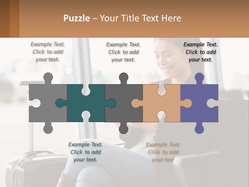 A Woman Sitting In A Chair Looking At Her Cell Phone PowerPoint Template