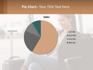 A Woman Sitting In A Chair Looking At Her Cell Phone PowerPoint Template