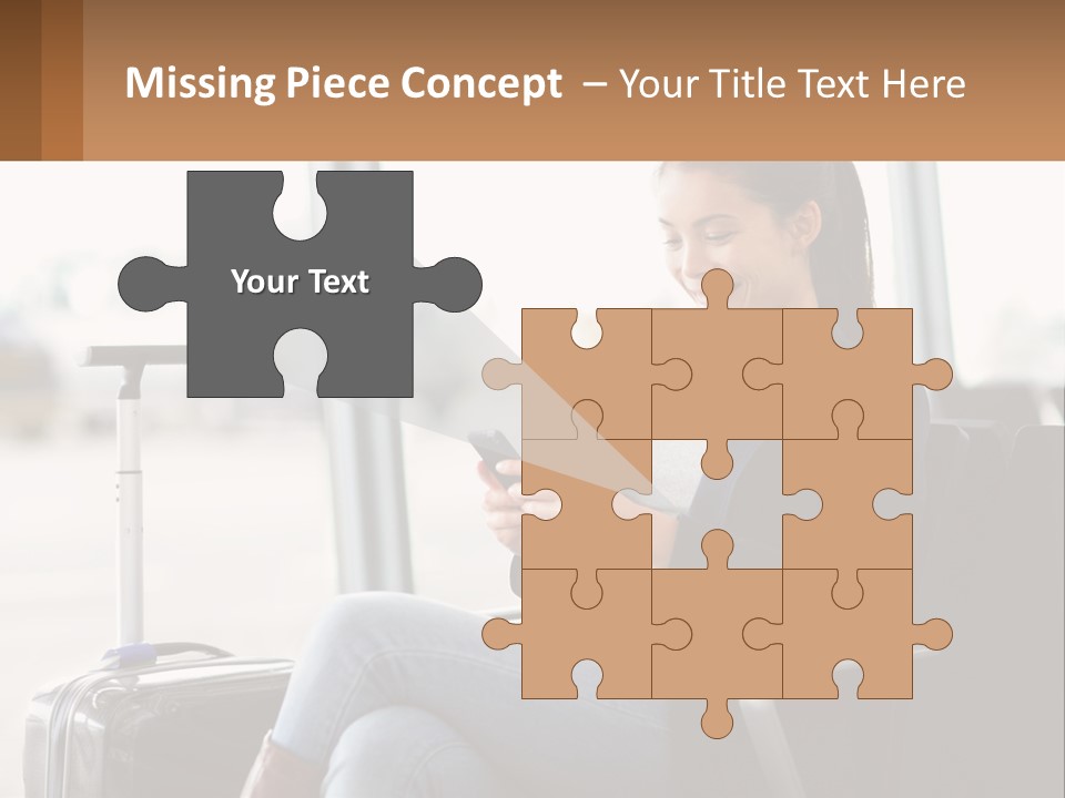 A Woman Sitting In A Chair Looking At Her Cell Phone PowerPoint Template