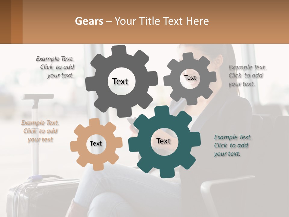 A Woman Sitting In A Chair Looking At Her Cell Phone PowerPoint Template