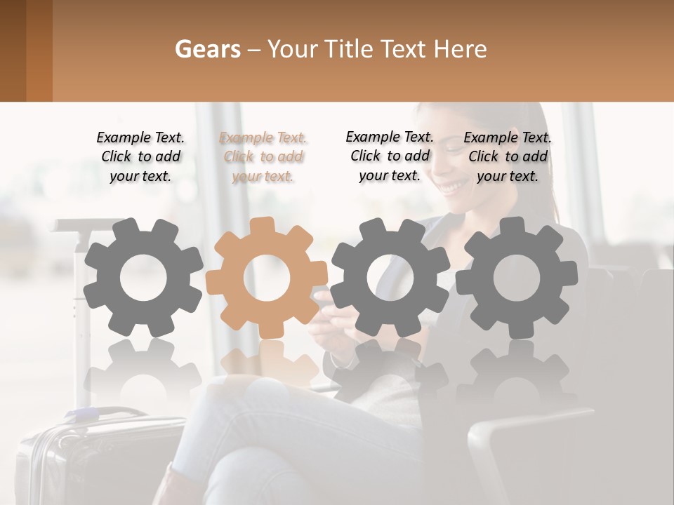 A Woman Sitting In A Chair Looking At Her Cell Phone PowerPoint Template