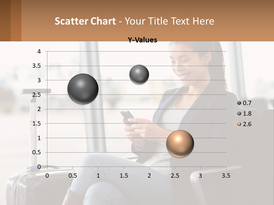 A Woman Sitting In A Chair Looking At Her Cell Phone PowerPoint Template