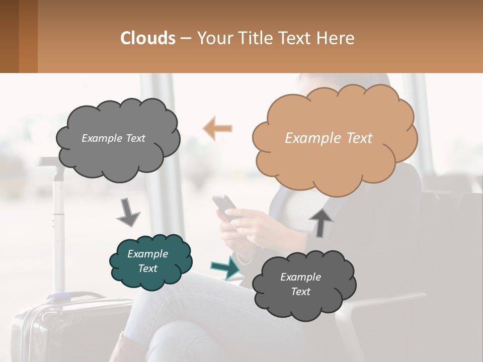 A Woman Sitting In A Chair Looking At Her Cell Phone PowerPoint Template