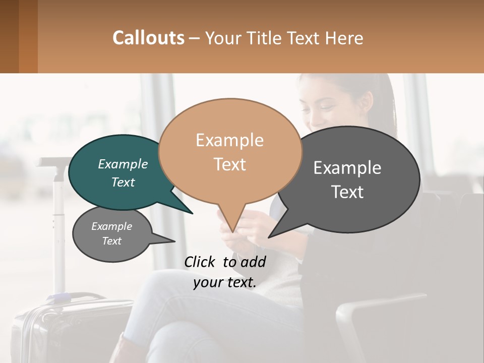 A Woman Sitting In A Chair Looking At Her Cell Phone PowerPoint Template