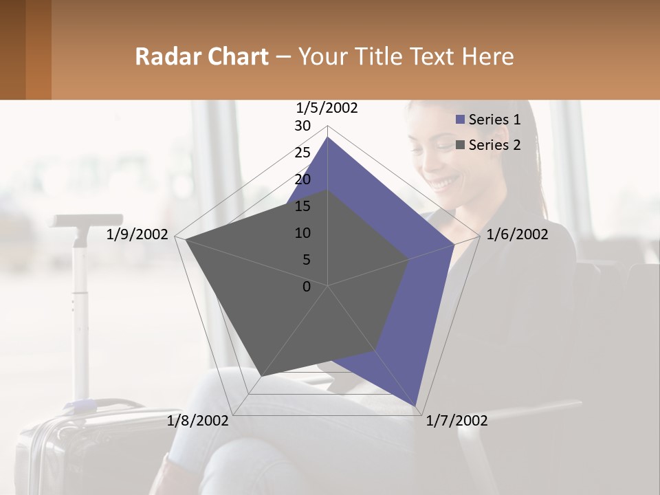A Woman Sitting In A Chair Looking At Her Cell Phone PowerPoint Template
