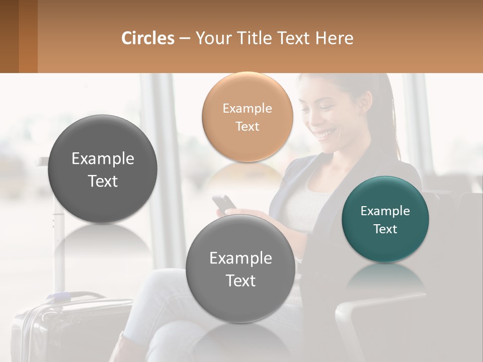 A Woman Sitting In A Chair Looking At Her Cell Phone PowerPoint Template