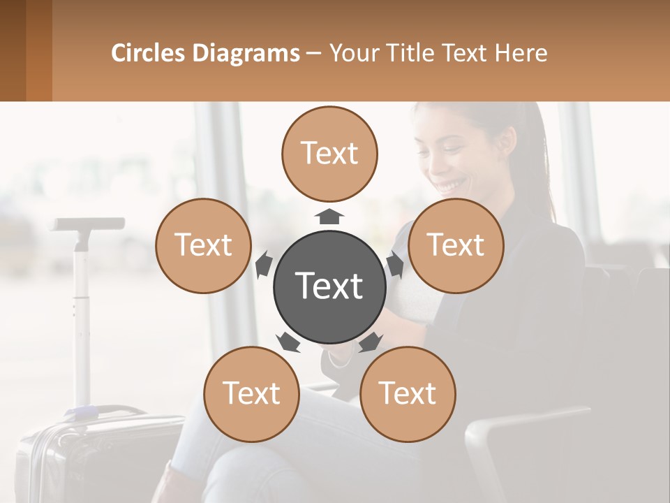 A Woman Sitting In A Chair Looking At Her Cell Phone PowerPoint Template