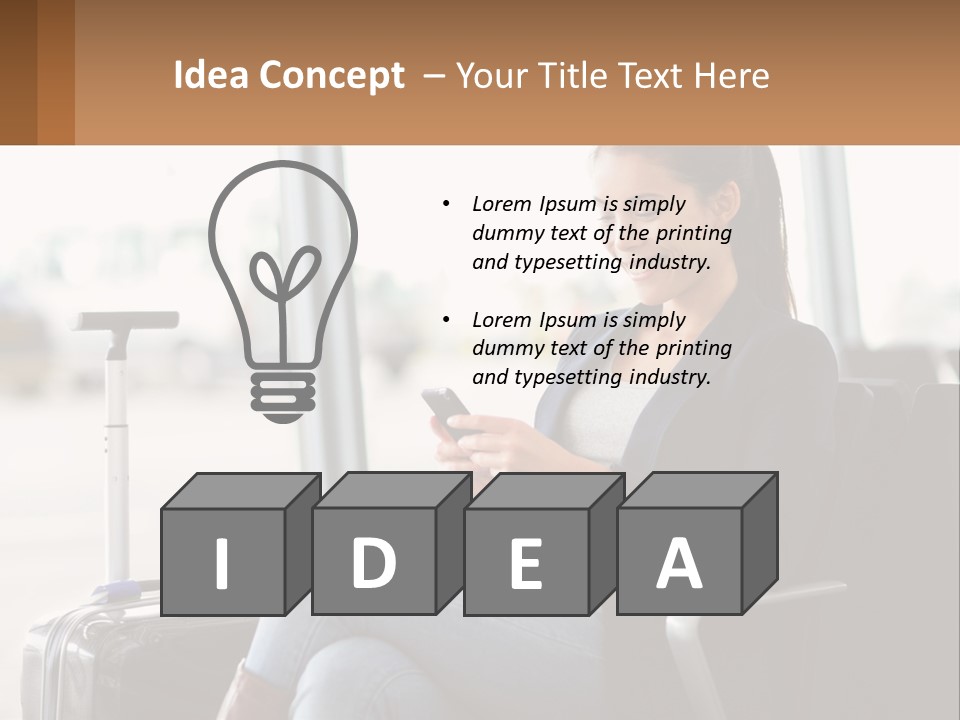 A Woman Sitting In A Chair Looking At Her Cell Phone PowerPoint Template