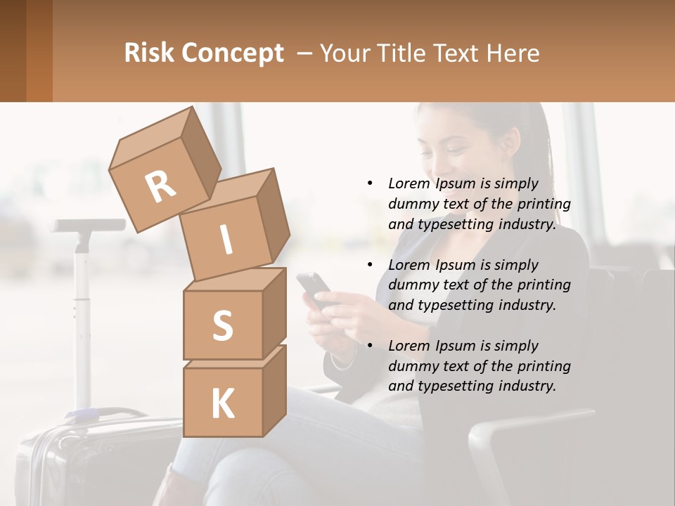 A Woman Sitting In A Chair Looking At Her Cell Phone PowerPoint Template