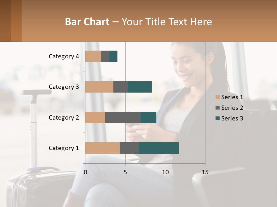 A Woman Sitting In A Chair Looking At Her Cell Phone PowerPoint Template