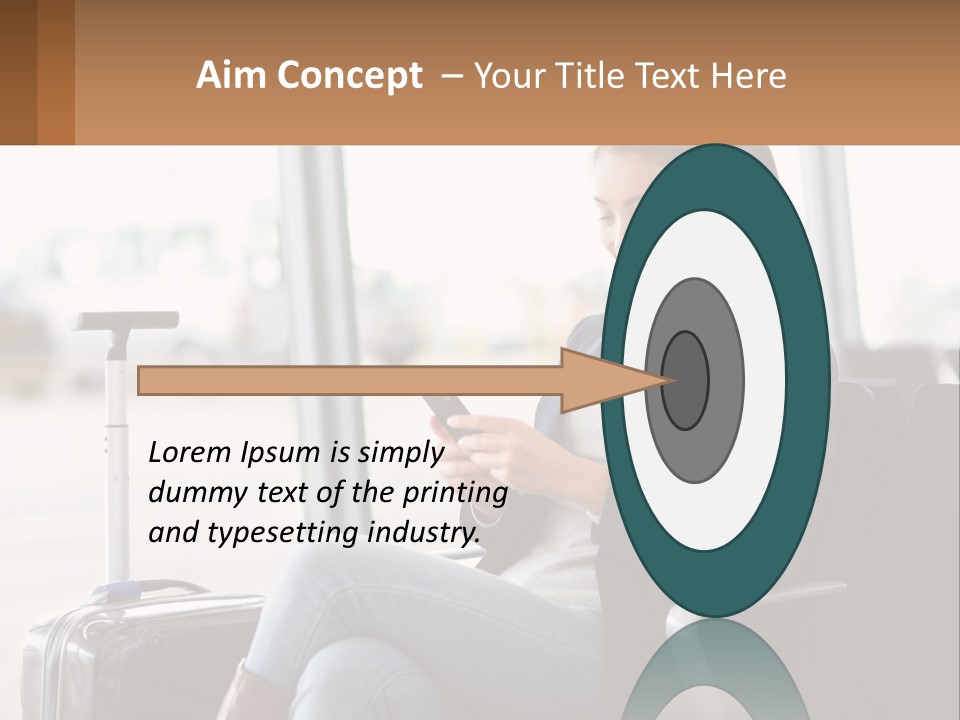 A Woman Sitting In A Chair Looking At Her Cell Phone PowerPoint Template