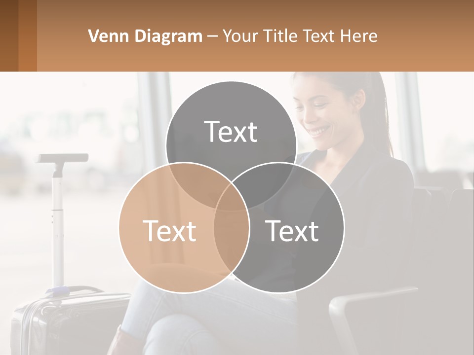 A Woman Sitting In A Chair Looking At Her Cell Phone PowerPoint Template