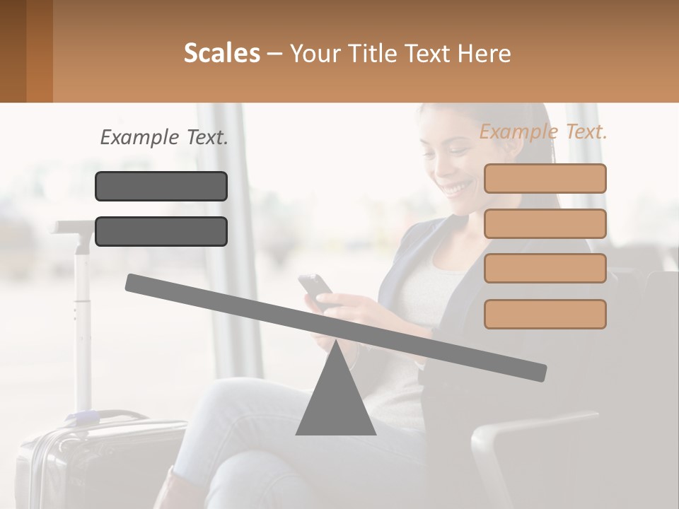 A Woman Sitting In A Chair Looking At Her Cell Phone PowerPoint Template