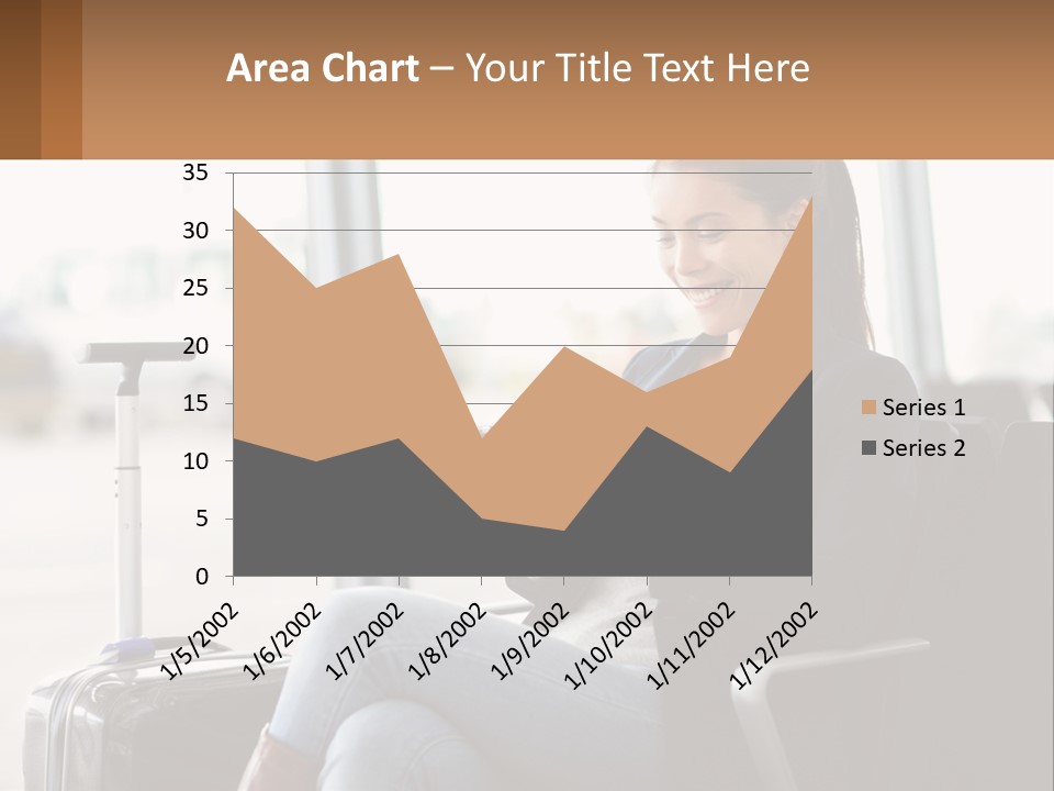 A Woman Sitting In A Chair Looking At Her Cell Phone PowerPoint Template