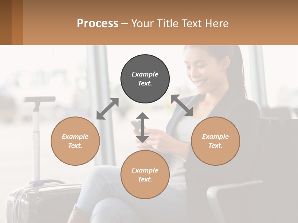 A Woman Sitting In A Chair Looking At Her Cell Phone PowerPoint Template