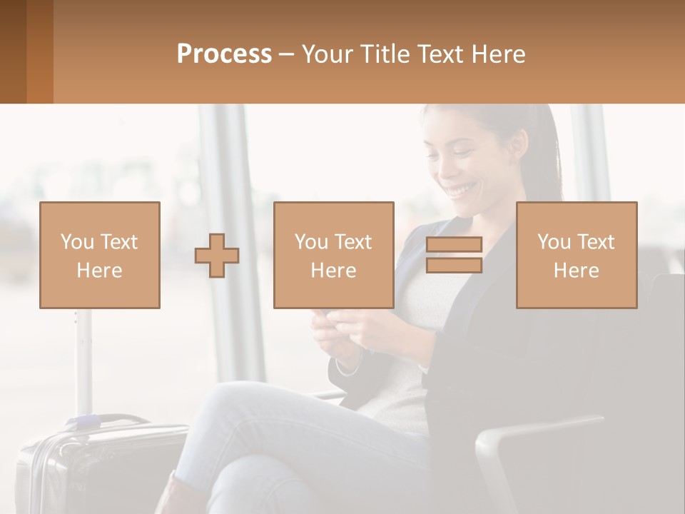 A Woman Sitting In A Chair Looking At Her Cell Phone PowerPoint Template