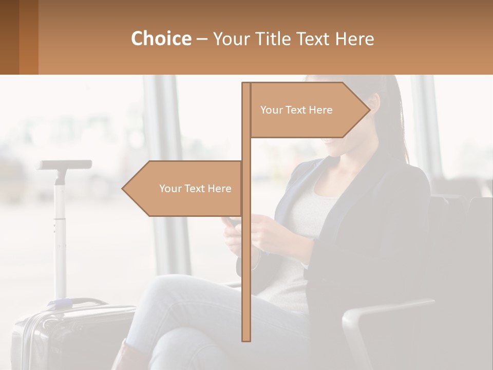 A Woman Sitting In A Chair Looking At Her Cell Phone PowerPoint Template
