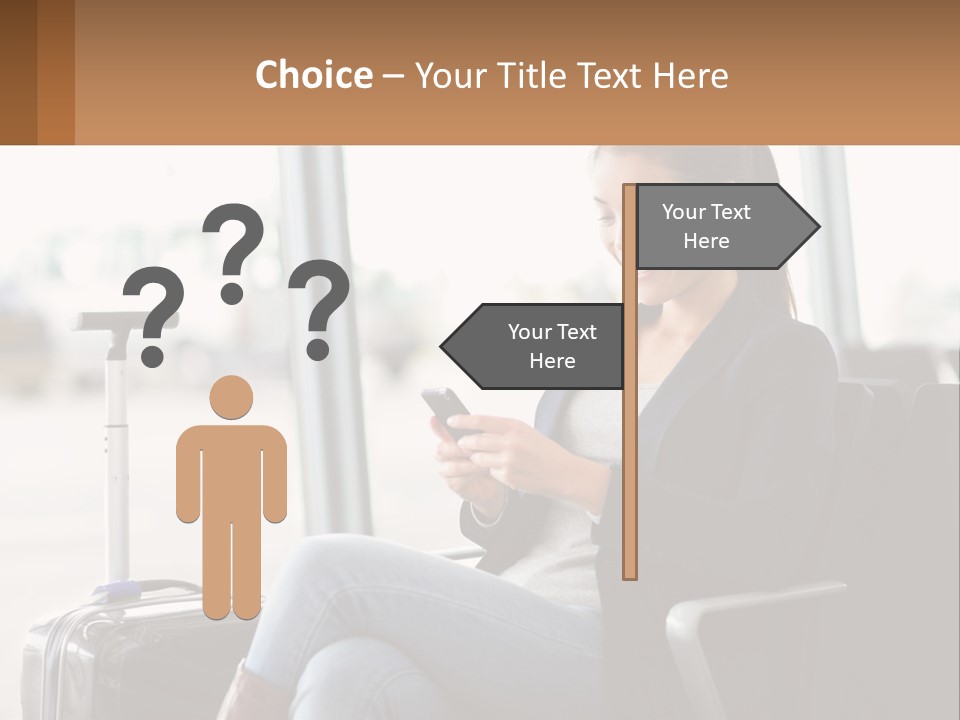 A Woman Sitting In A Chair Looking At Her Cell Phone PowerPoint Template