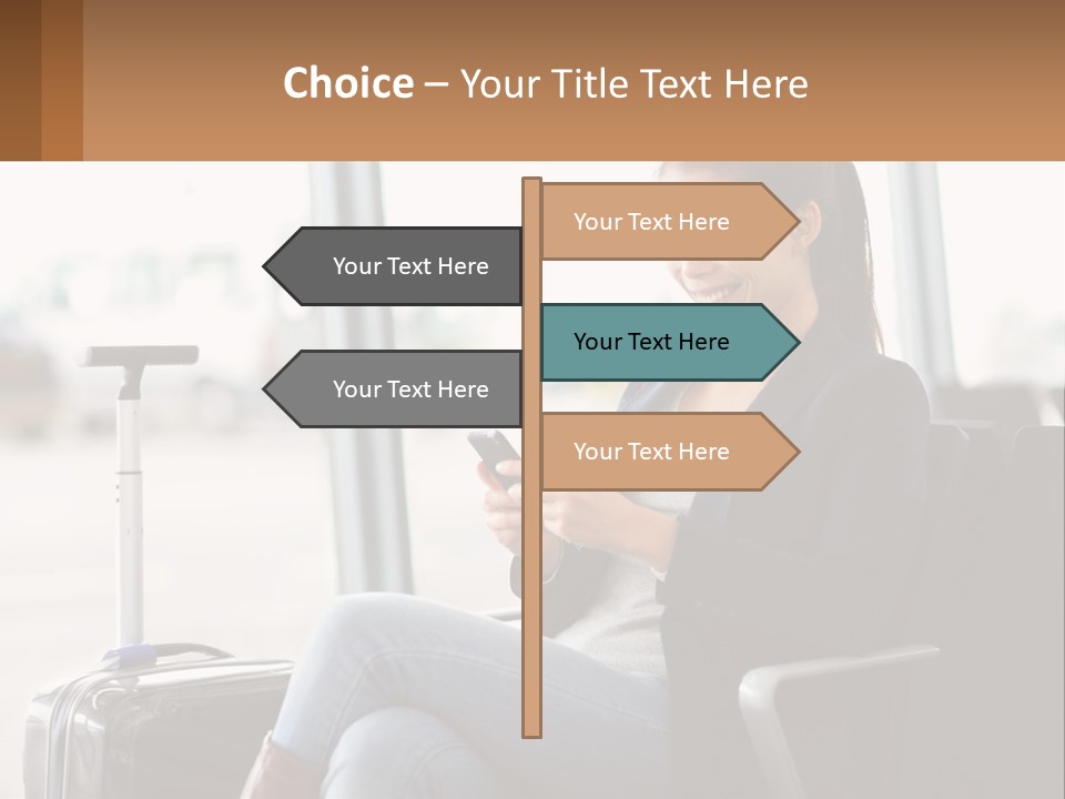 A Woman Sitting In A Chair Looking At Her Cell Phone PowerPoint Template