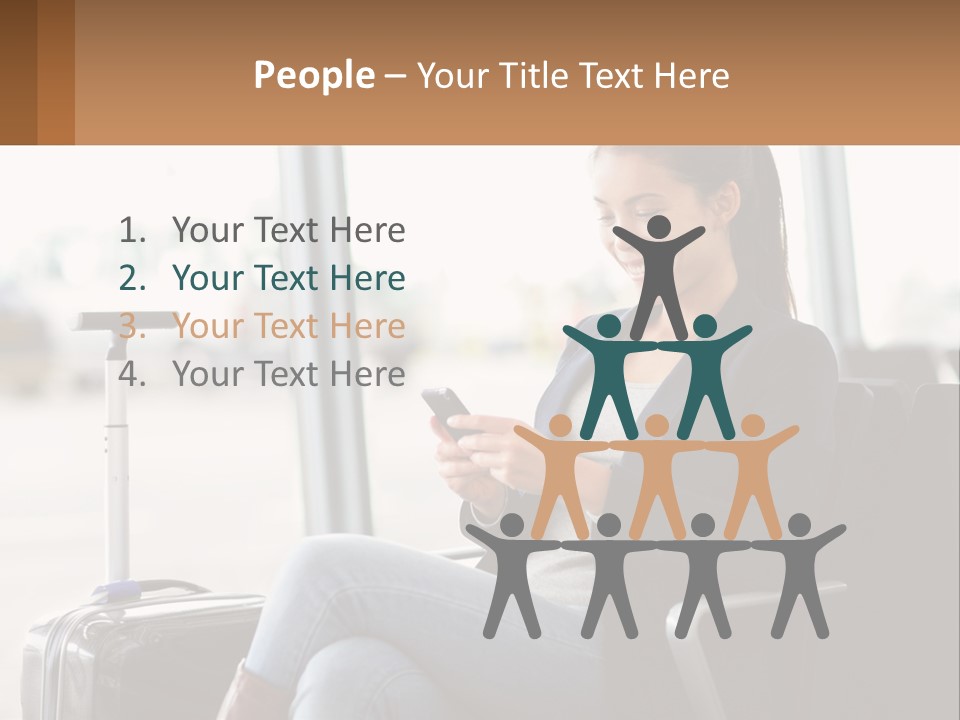 A Woman Sitting In A Chair Looking At Her Cell Phone PowerPoint Template
