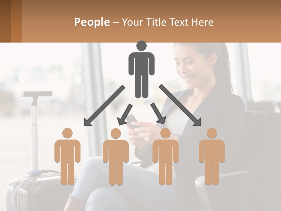 A Woman Sitting In A Chair Looking At Her Cell Phone PowerPoint Template