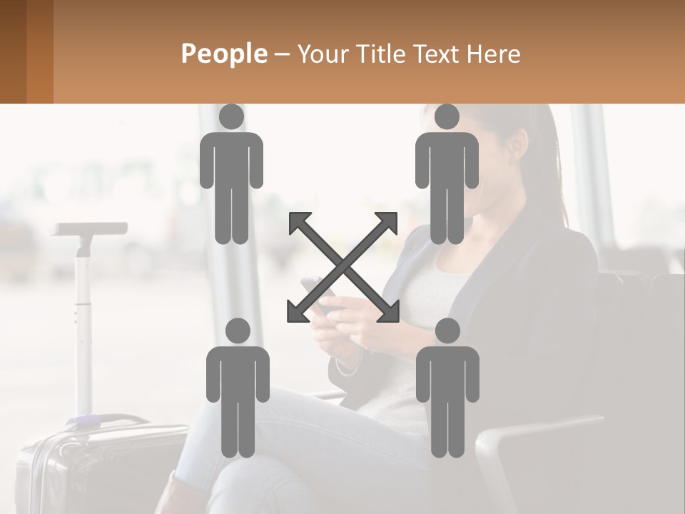 A Woman Sitting In A Chair Looking At Her Cell Phone PowerPoint Template