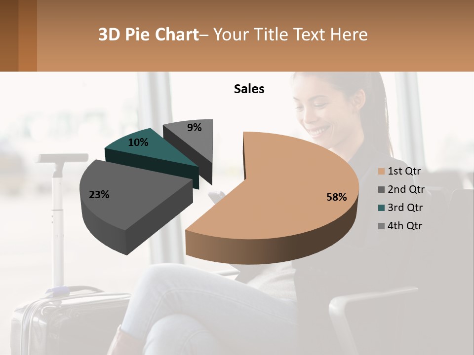 A Woman Sitting In A Chair Looking At Her Cell Phone PowerPoint Template