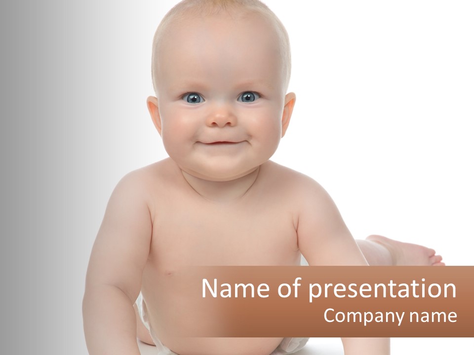 A Baby Sitting On The Ground With A White Background PowerPoint Template