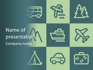 A Set Of Travel Icons With A Green Background PowerPoint Template