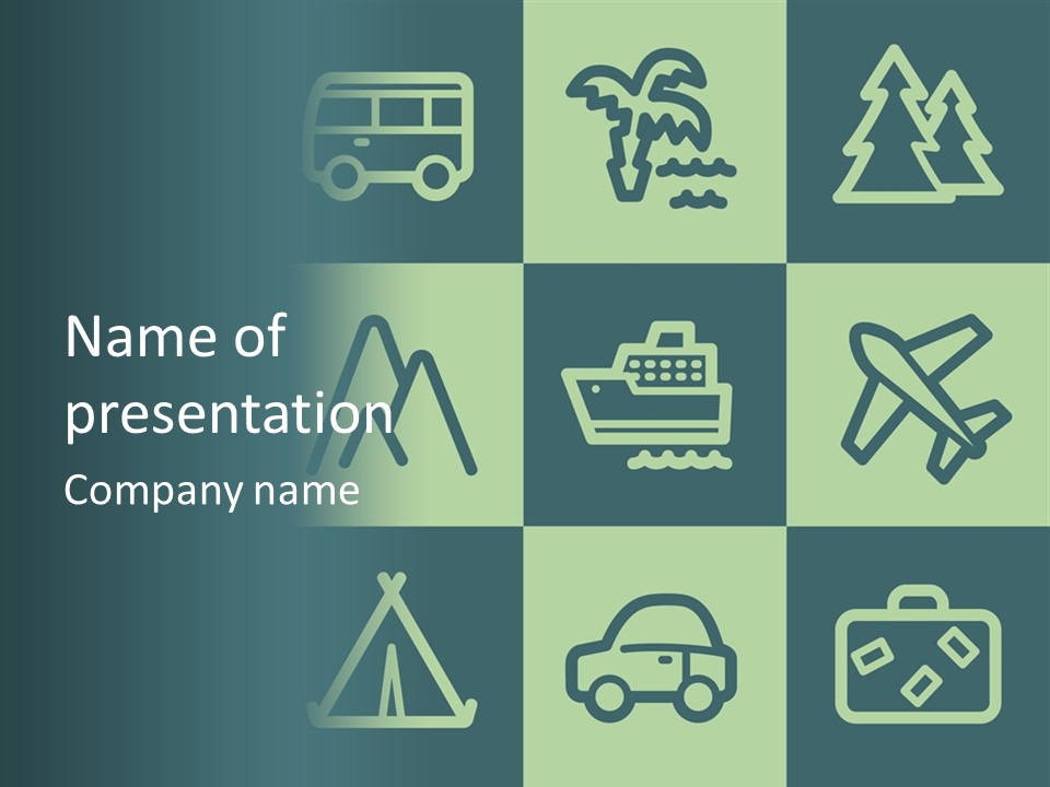 A Set Of Travel Icons With A Green Background PowerPoint Template