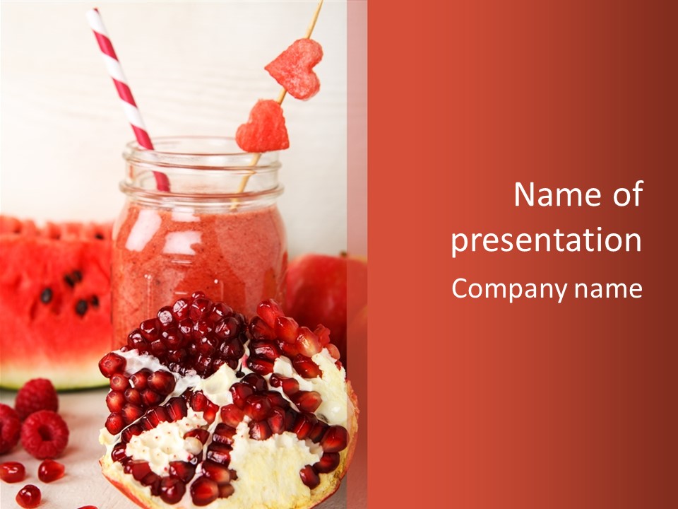 A Watermelon And Pomegranate Drink In A Jar With A Straw PowerPoint Template