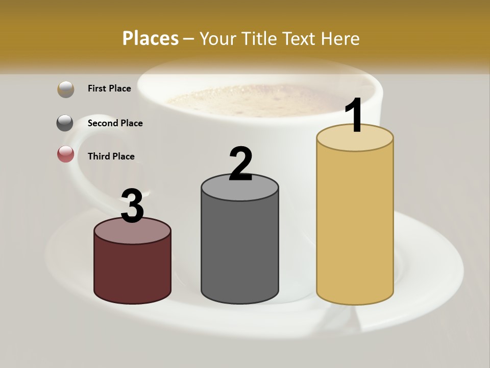A Cup Of Coffee On A Saucer On A Wooden Table PowerPoint Template