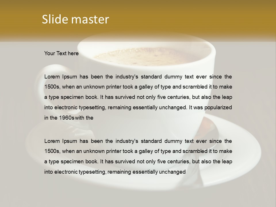 A Cup Of Coffee On A Saucer On A Wooden Table PowerPoint Template