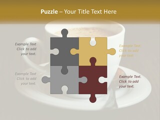 A Cup Of Coffee On A Saucer On A Wooden Table PowerPoint Template