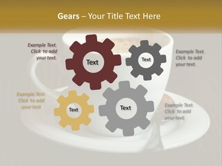 A Cup Of Coffee On A Saucer On A Wooden Table PowerPoint Template