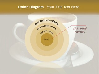 A Cup Of Coffee On A Saucer On A Wooden Table PowerPoint Template