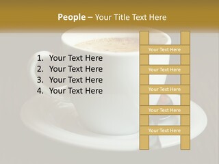 A Cup Of Coffee On A Saucer On A Wooden Table PowerPoint Template