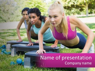 A Group Of Women Doing Push Ups In A Park PowerPoint Template
