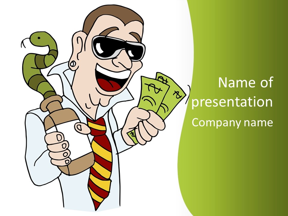A Man In A Tie Holding Money And A Snake PowerPoint Template