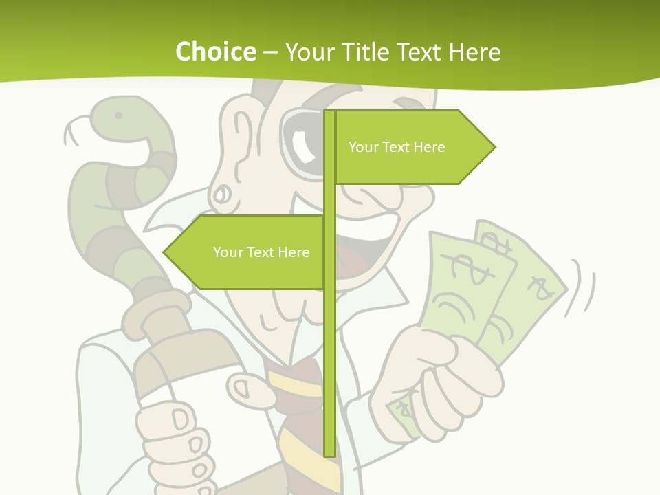 A Man In A Tie Holding Money And A Snake PowerPoint Template