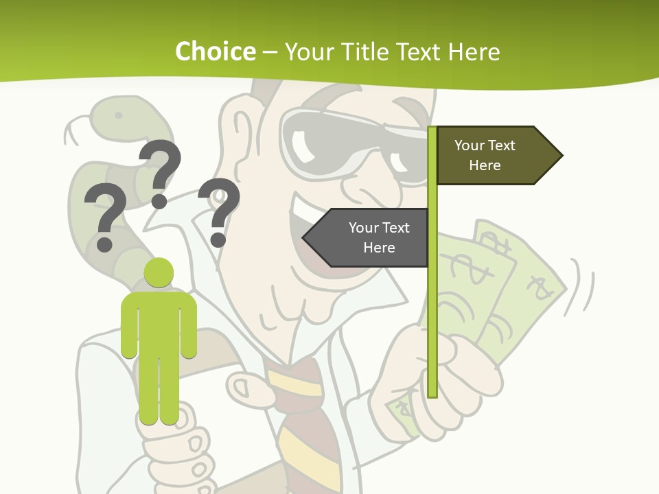 A Man In A Tie Holding Money And A Snake PowerPoint Template