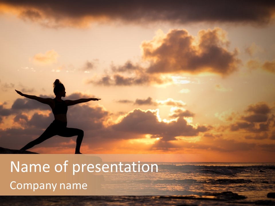A Woman Doing Yoga On The Beach At Sunset PowerPoint Template