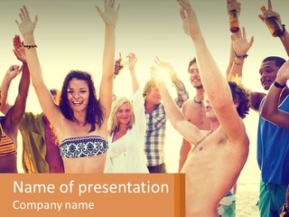 A Group Of People Standing On Top Of A Beach PowerPoint Template