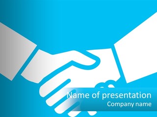 Two Hands Shaking Each Other Over A Blue Background PowerPoint Template