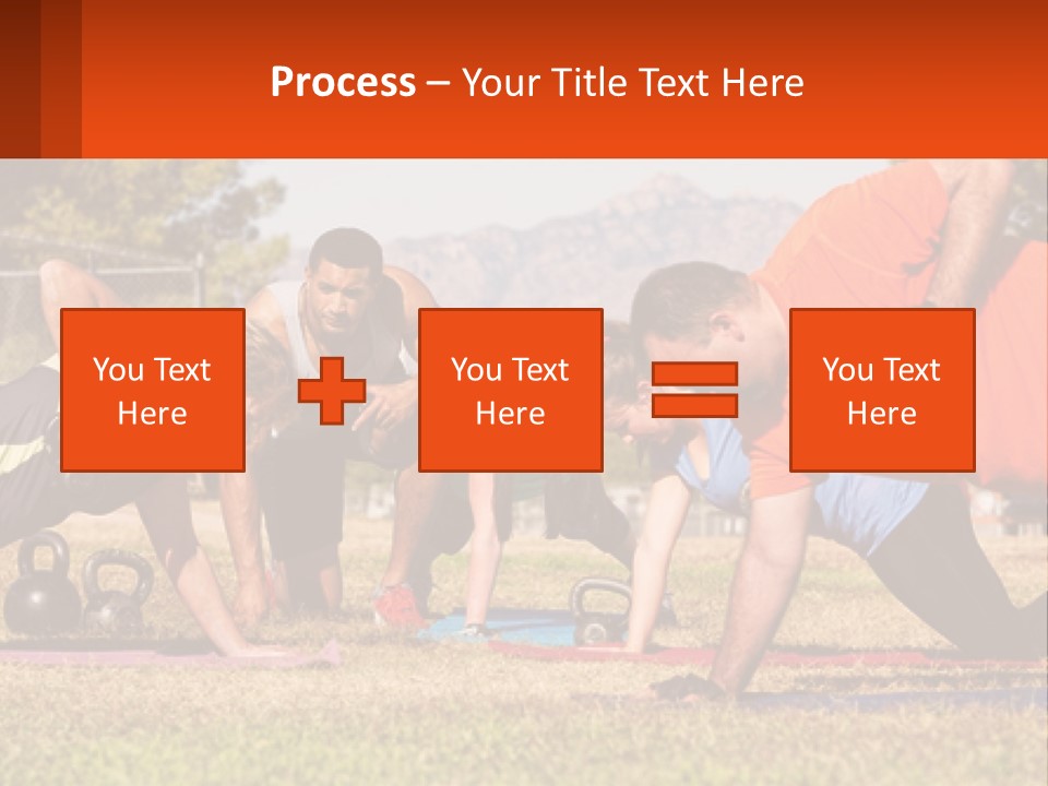 A Group Of People Doing Push Ups With Kettles PowerPoint Template