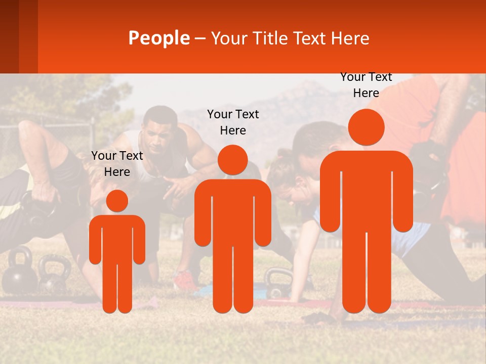 A Group Of People Doing Push Ups With Kettles PowerPoint Template